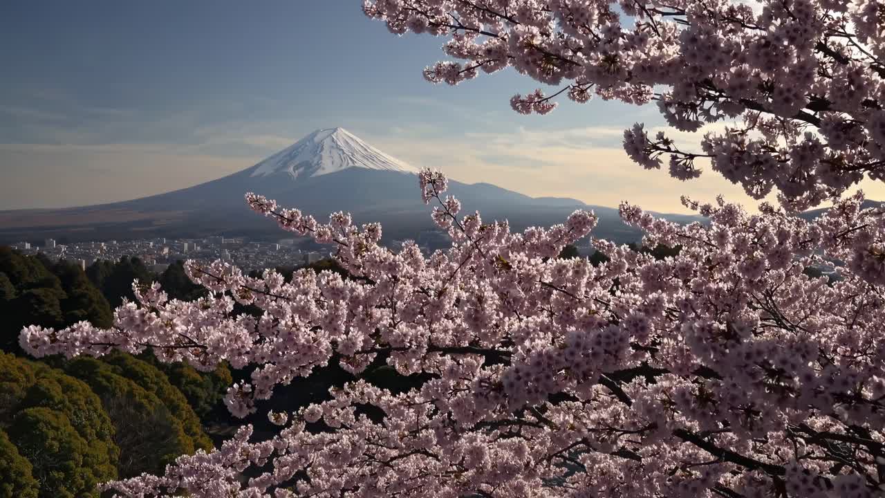日本の静岡県の日の出の春の桜と富士山。 | 無料写真