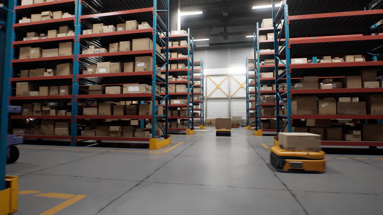 Warehouse Interior with Automated Guided Vehicle