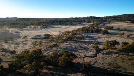 aerial over rural part of stanthorpe under frost, queensland in the early morning in winter