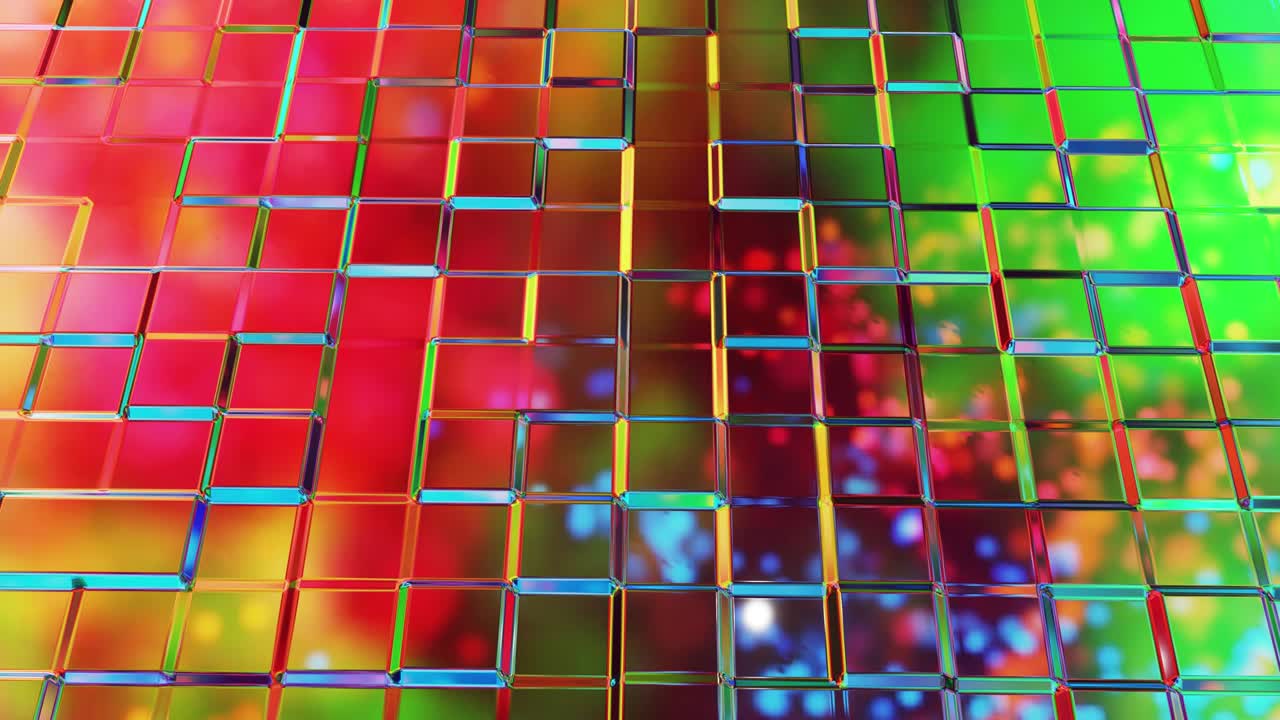 patrón cuadrado líquido como ondas en movimiento en bucle. 3d elegante abstracto iridescente bg de superficie ondulada como vidrio líquido brillante con hermosos colores de gradiente. animación fluida colorida 4k de moda.