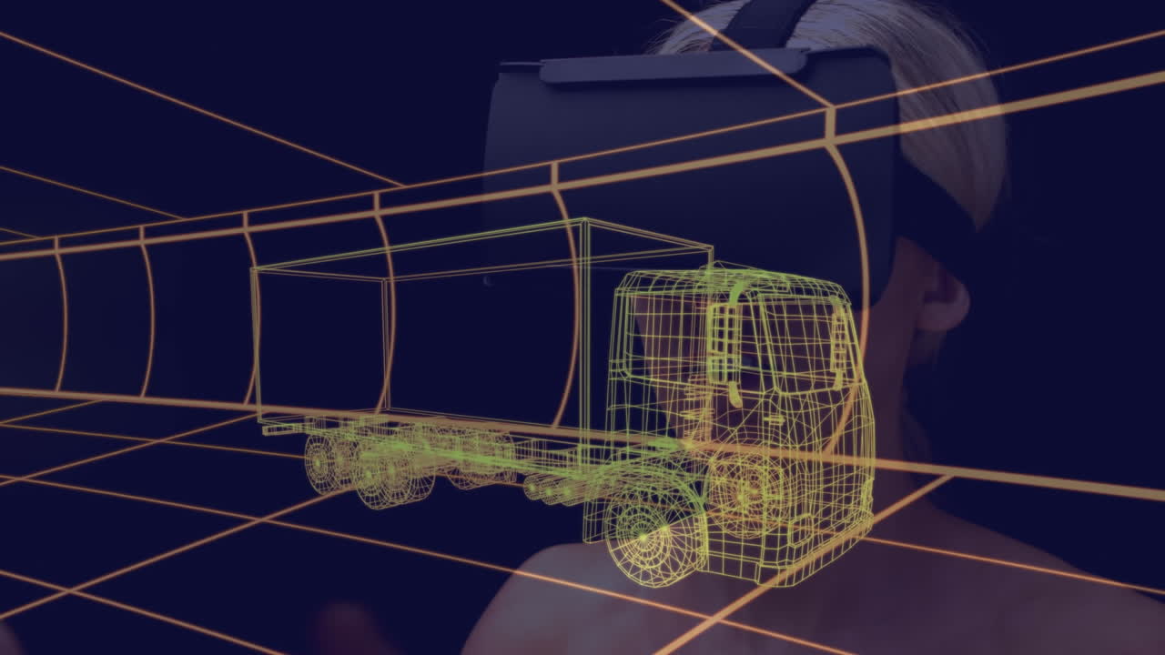 vr 헤드 ⁇ 을 착용한 여성에 대한 3d 자동차 그림의 애니메이션