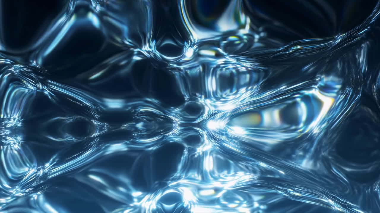 Superficie liquida metallica blu astratta con riflessi di luce