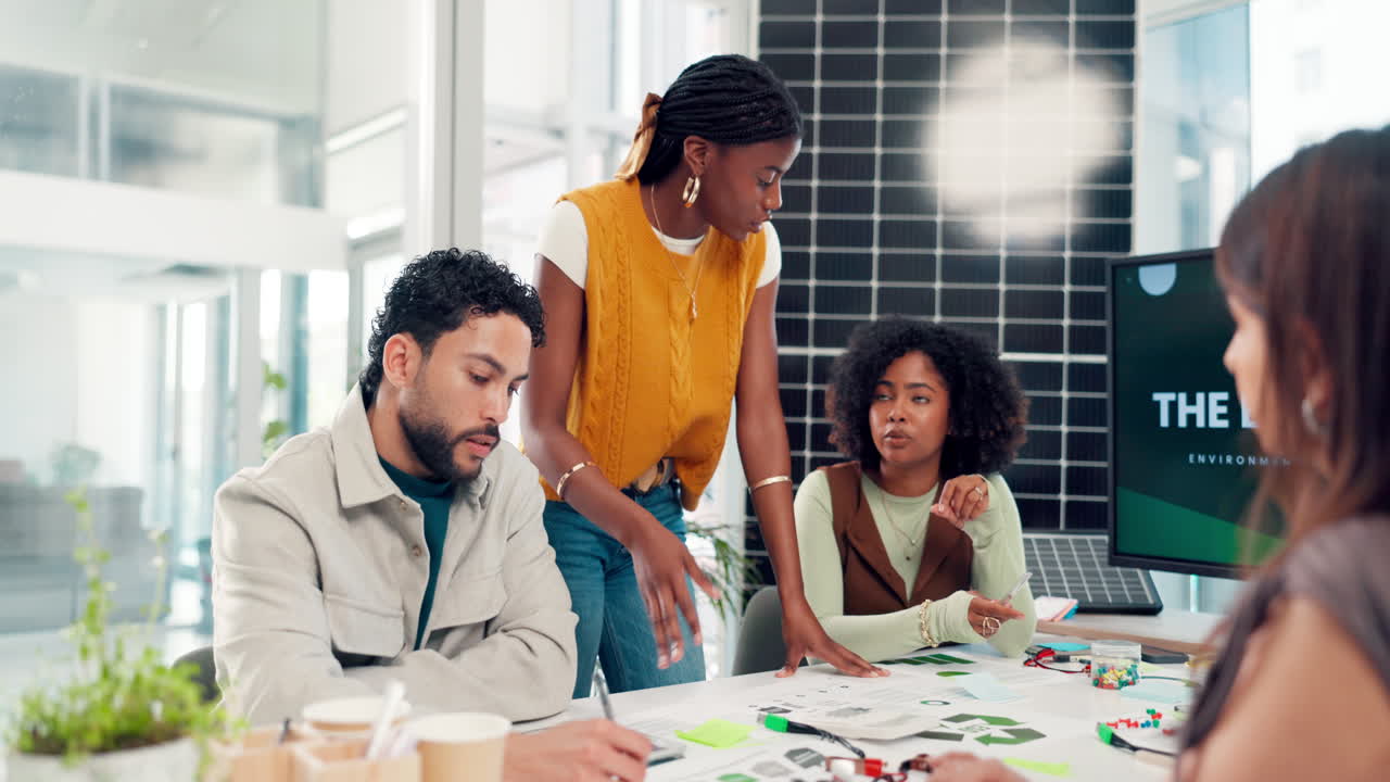 Diverse Business Team Collaborating on a Project in a Modern Office