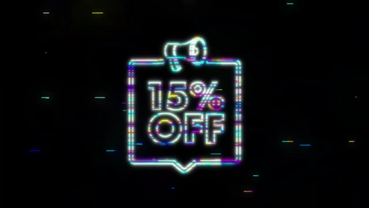 15 por ciento de descuento en la venta banner de descuento con megáfono. etiqueta de precio de oferta de descuento. promoción de descuento del 15 por ciento icono plano. gráfico de movimiento