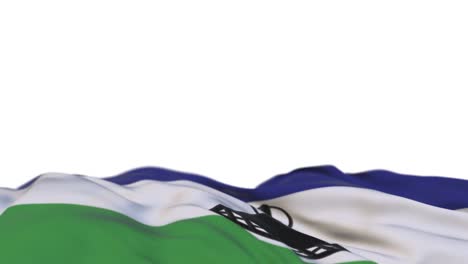lesotho fabric flag waving on the wind loop. lesotho embroidery stitched cloth banner swaying on the breeze. half-filled white background. place for text. 20 seconds loop.