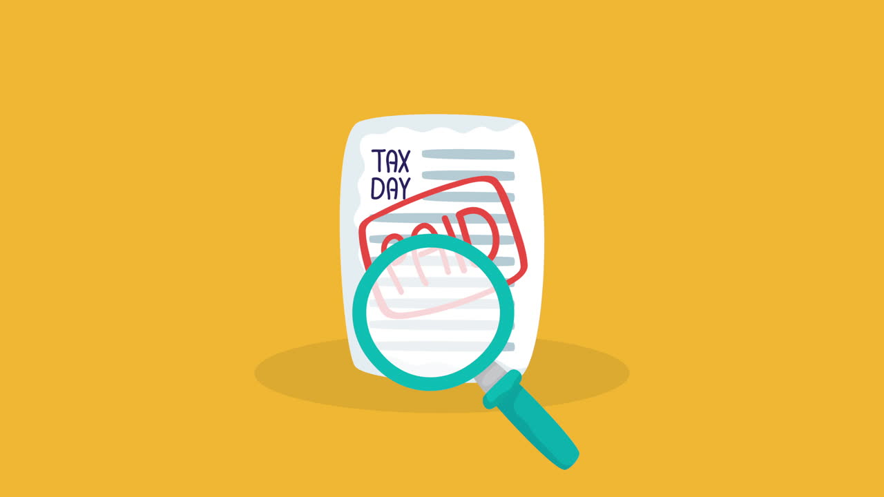 animación del día del impuesto con documento de recibo y lupa