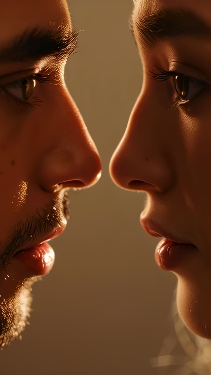 Vertical video: Lifting ringed hand, left man moving touch from nose to brow in studio, comforting