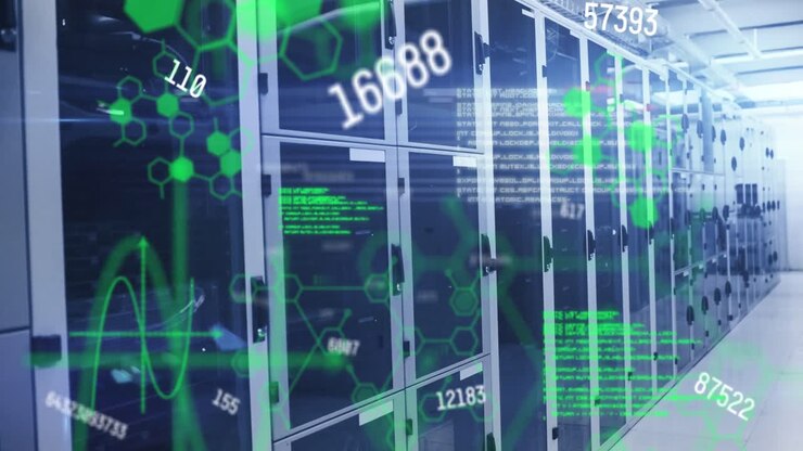 Animation of numbers and data processing over computer servers