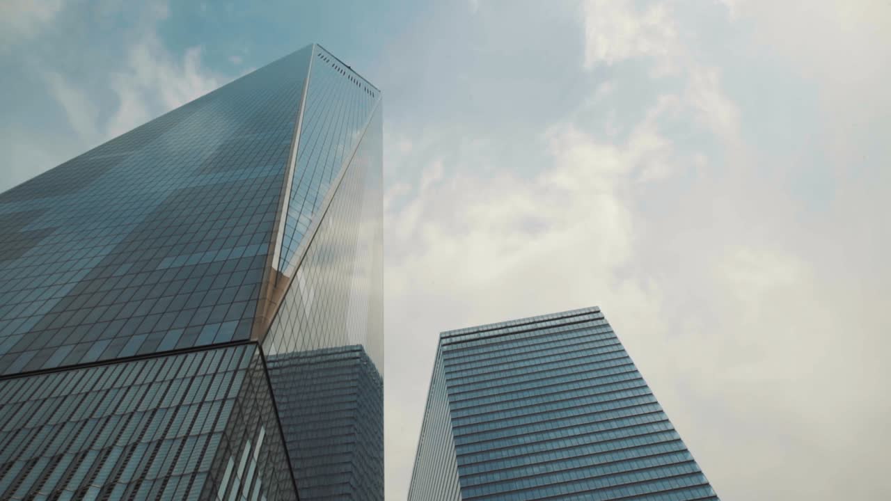 Modern glass building in the city. Facade of building structure. Corporate glass building facade on the streets of New York city