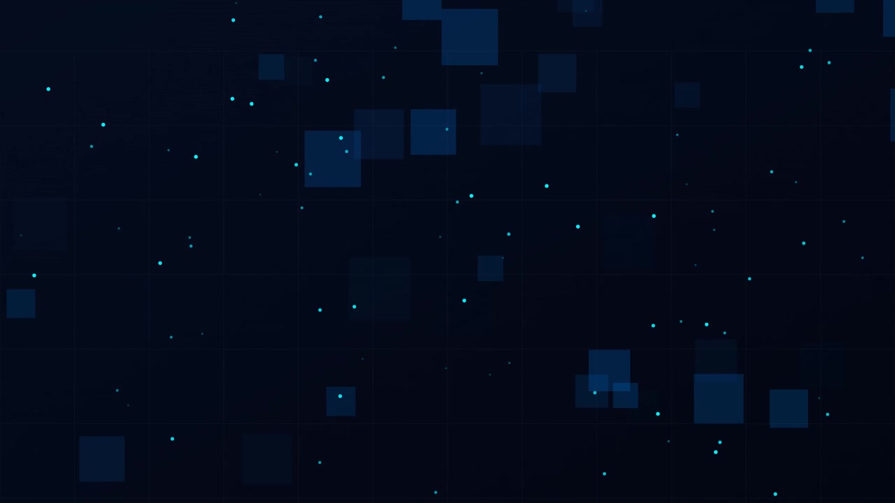 Abstract Digital Background with Floating Blue Squares and Particles