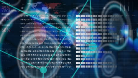animación del procesamiento de datos sobre fondo negro con círculos y cubos