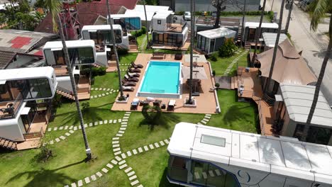 resort with modern container houses and swimming pool