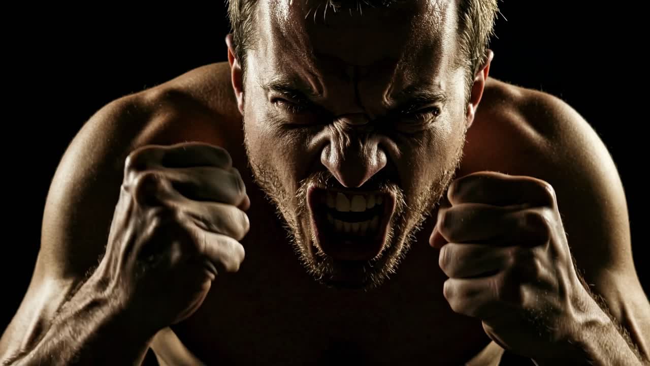 A powerful display of raw anger vividly portrayed in a gripping moment captured during a dramatic performance or rehearsal