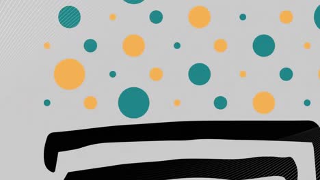 animación de puntos azules y amarillos y formas negras que se mueven sobre un fondo gris