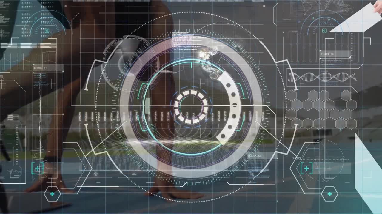 animación del procesamiento de datos sobre el corredor caucásico masculino.