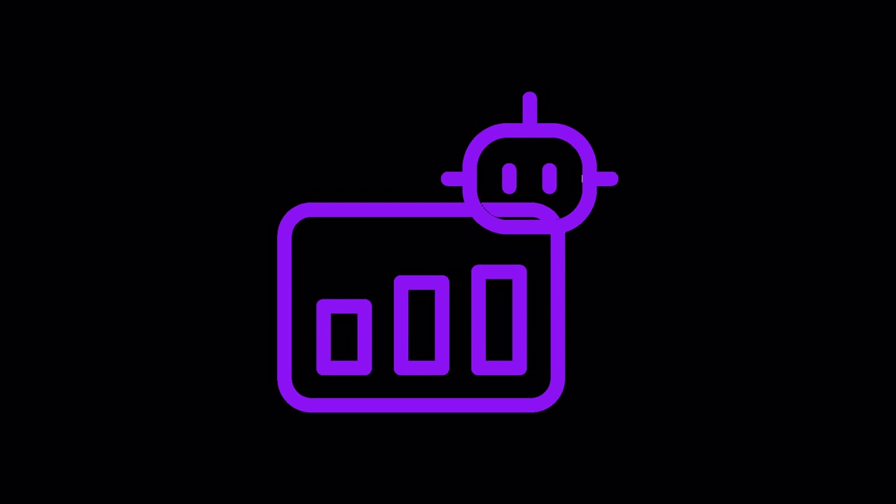 Animated Robot Icon Interacting with Bar Chart Graph