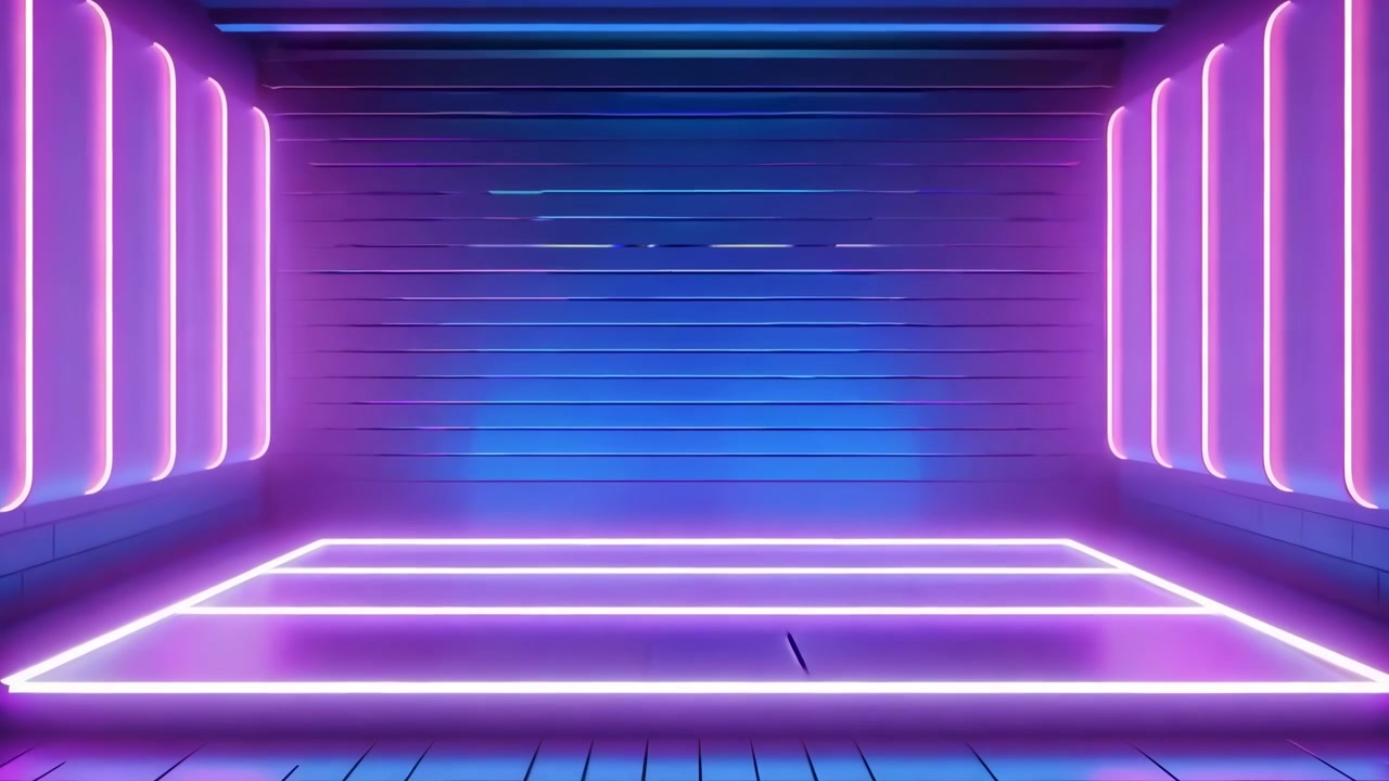 Empty Futuristic Studio Stage with Neon Purple and Blue Lighting