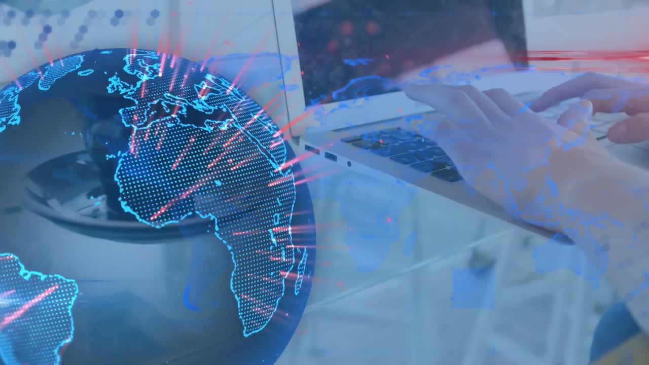 animación del globo con red de conexiones a través de una computadora portátil