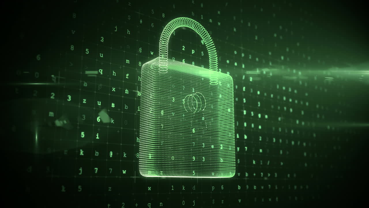 Futuristic padlock against digitally generated background