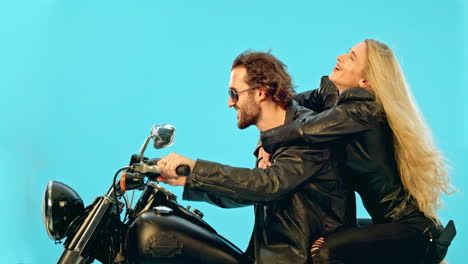 Travel,-blue-background-and-couple-on-motorcycle