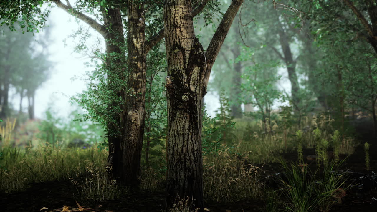 cuento de hadas espeluznante bosque en un día de niebla