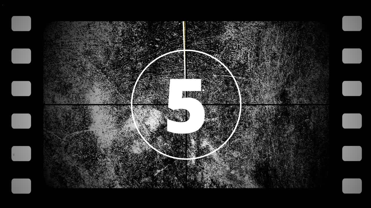 Vintage Film Countdown with Grunge Texture and Film Strip Frame