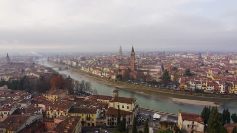 verona, italy on a cloudy day seen from castel san pietro, wide shot zoom out