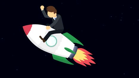 business man flying on rocket through the space. leap concept. loop illustration in flat style.