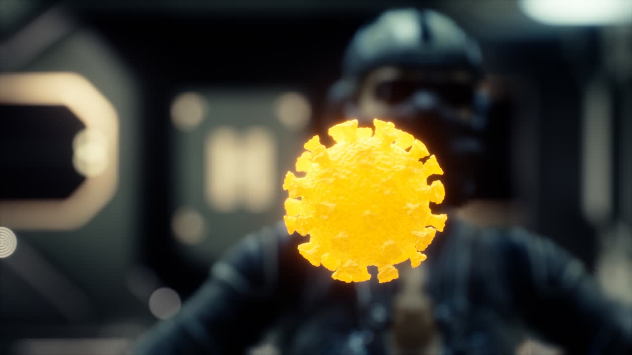 mujer con máscara médica protectora en su rostro mirando el coronavirus covid-19