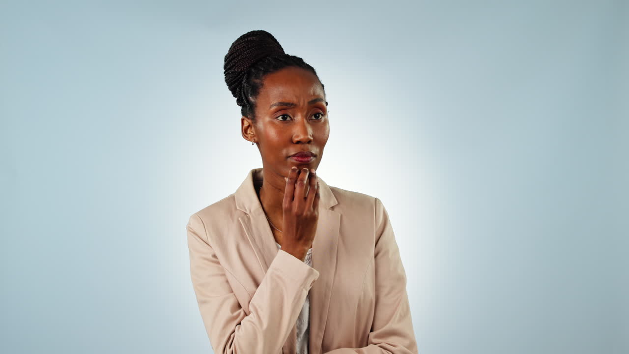 Thinking, confused and face of black woman