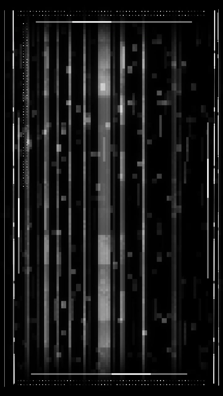 Glitch digital interface black screen scan lines distorted blocks futuristic data frame cyber hacker