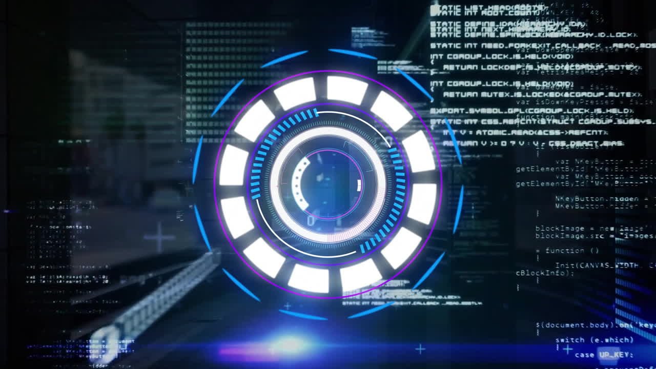 Animation of scope scanning and data processing over cityscape