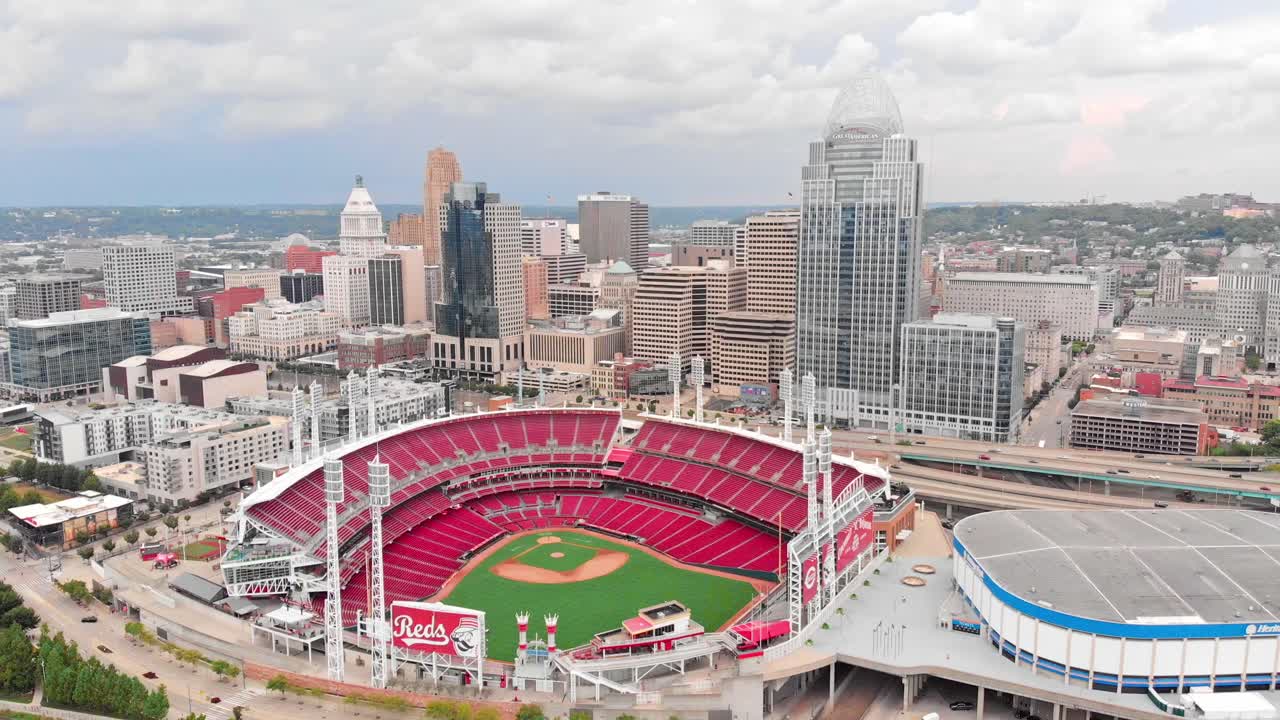 신시내티 레즈 그레이트 아메리칸 야구장 드론 비디오 다운타운 야구