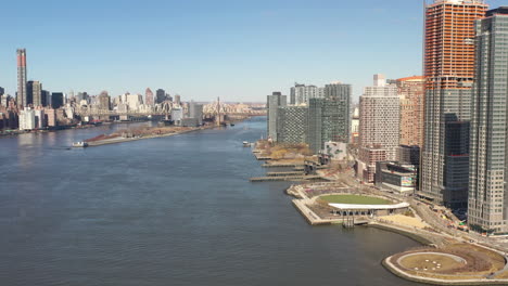 a high angle view looking north over the east river on a sunny day