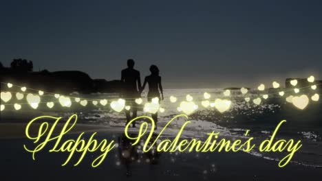 animation of happy valentines day with a couple in love in black background