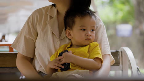 mother and child in a train