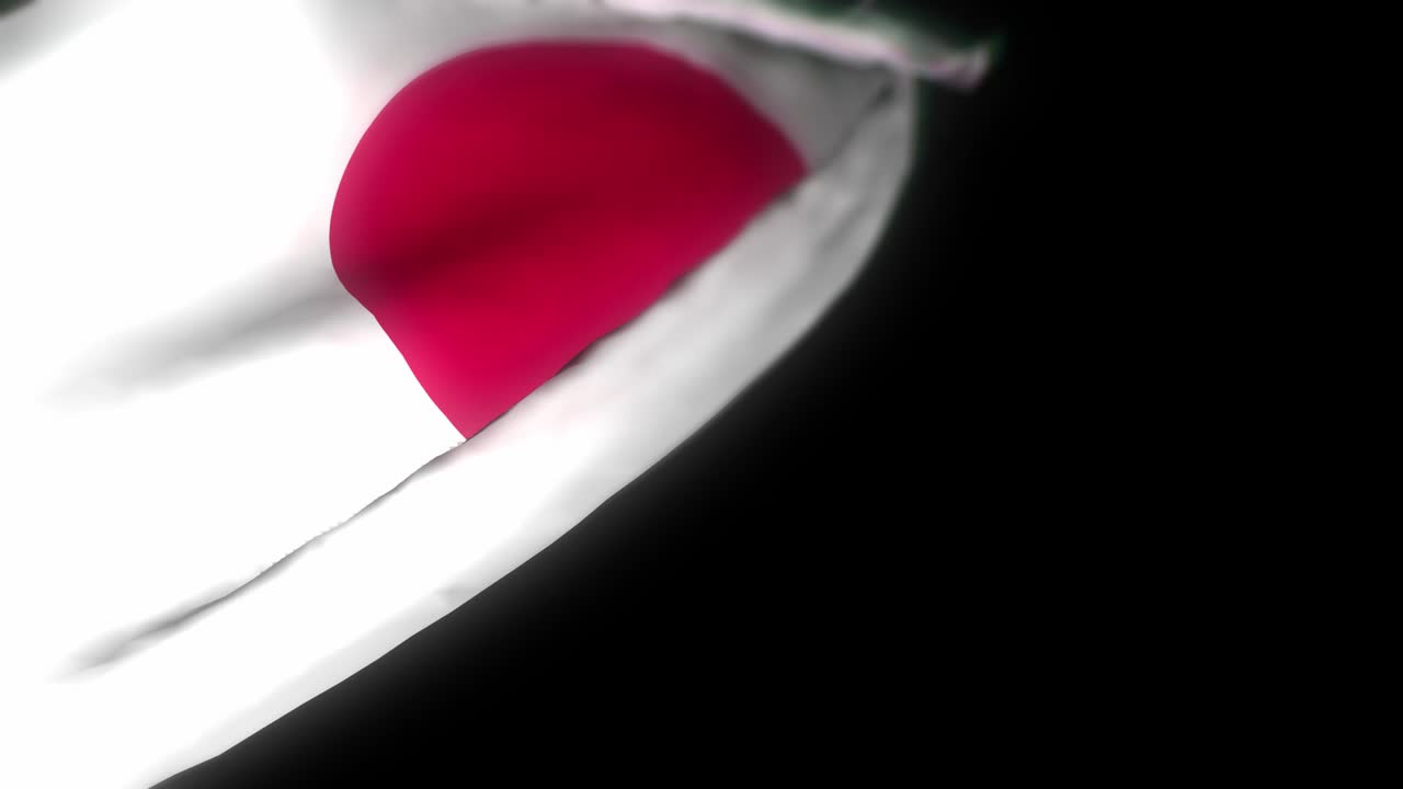 일본 발, 발을 흔드는 현실적인 3d 애니메이션, 바람에 흔들리는 일본 불, 일본의 국기, 줄이 없는 루프 애니메이션, 4k 고품질, 3d 렌더링