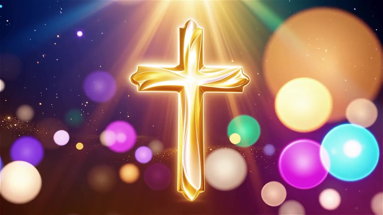 Christliches Kreuz, himmlisches Licht, Anbetungshintergrund.