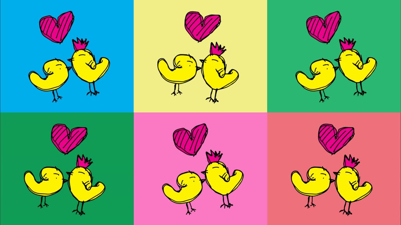 niños dibujando arte pop fondo sin costuras con tema de pollo y amor