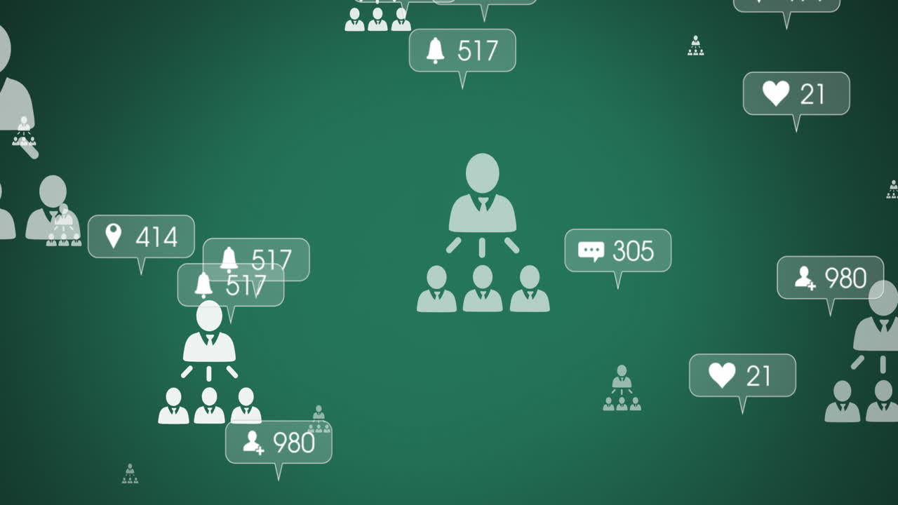 Animation of media icons on green background