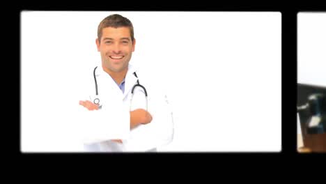 montaje de médicos, cirujanos y enfermeras