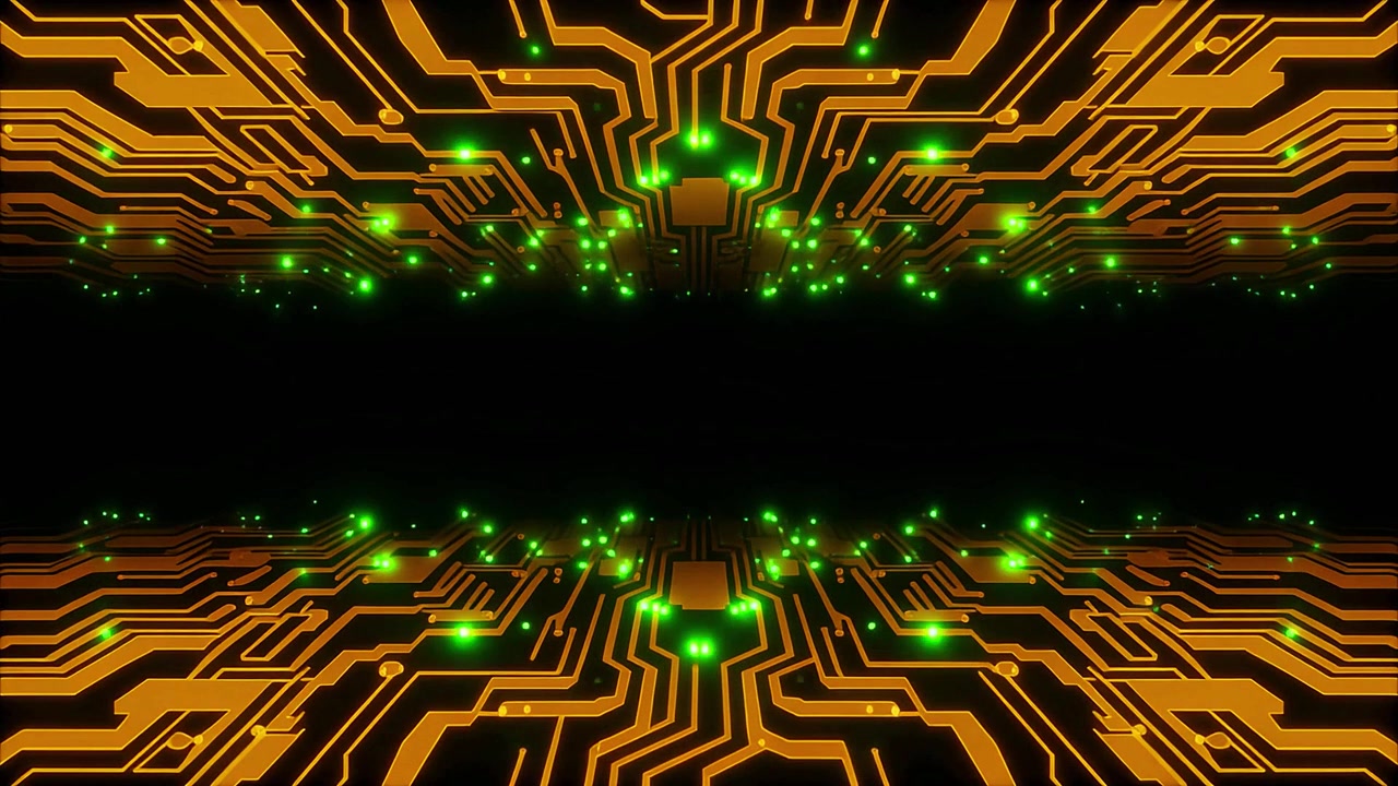 Glowing Green Data Flowing on Digital Circuit Board Loop