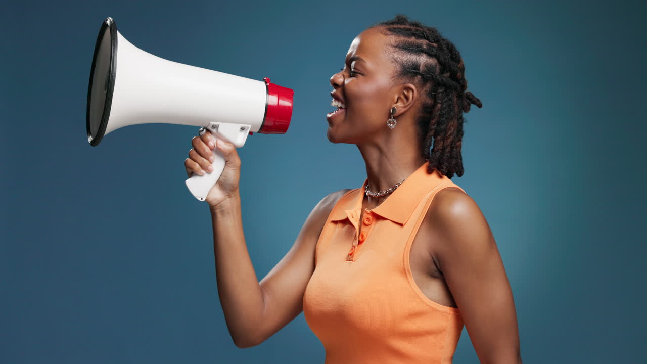 Woman Using Megaphone for Announcement