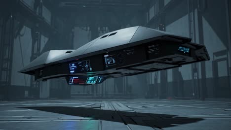 futuristic spaceship in a modern hangar