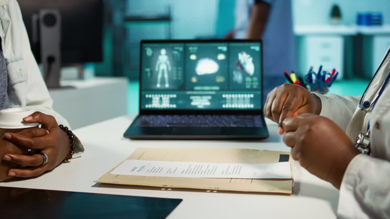 Physician signing the prescription paper to provide antibiotics to young girl