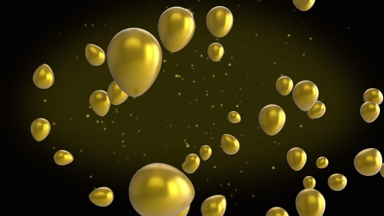 animación de globos dorados flotando sobre un fondo negro