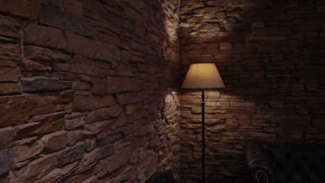 abstract brick wall texture of a hotel lighted with floor lamp at the corner