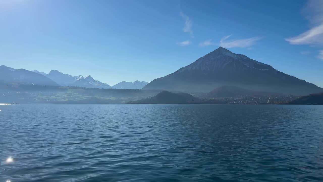 Thunersee view with alpine mountains in the background