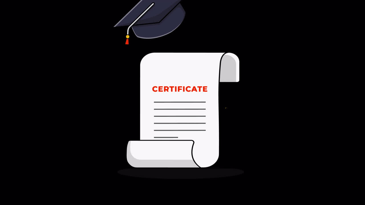 Animated Graduation Certificate with Cap and Quill Pen