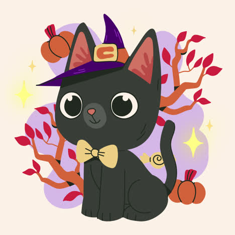 cute black cat with witch hat